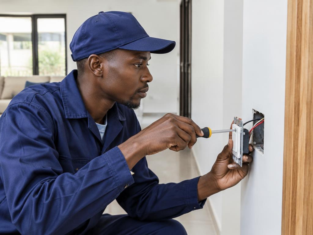 Electrician installing a wall light switch in a home